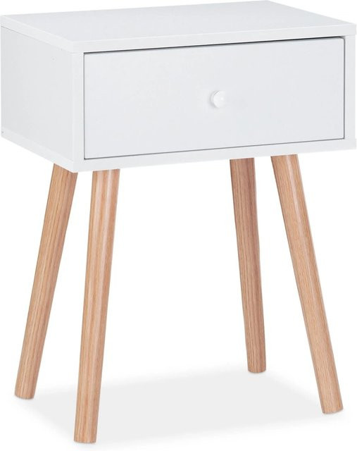 Relaxdays Nachttisch aus Holz in Weiß im skandinavischen Design, B/T/H: 55 x 42 x 30 cm - Bild 1