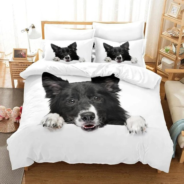 Bettwäsche Set mit Hunde-Motiv von Your Warm Home, weißes 3D-Druck Design aus Mikrofaser, B/H: 135 x 200 cm - Bild 1