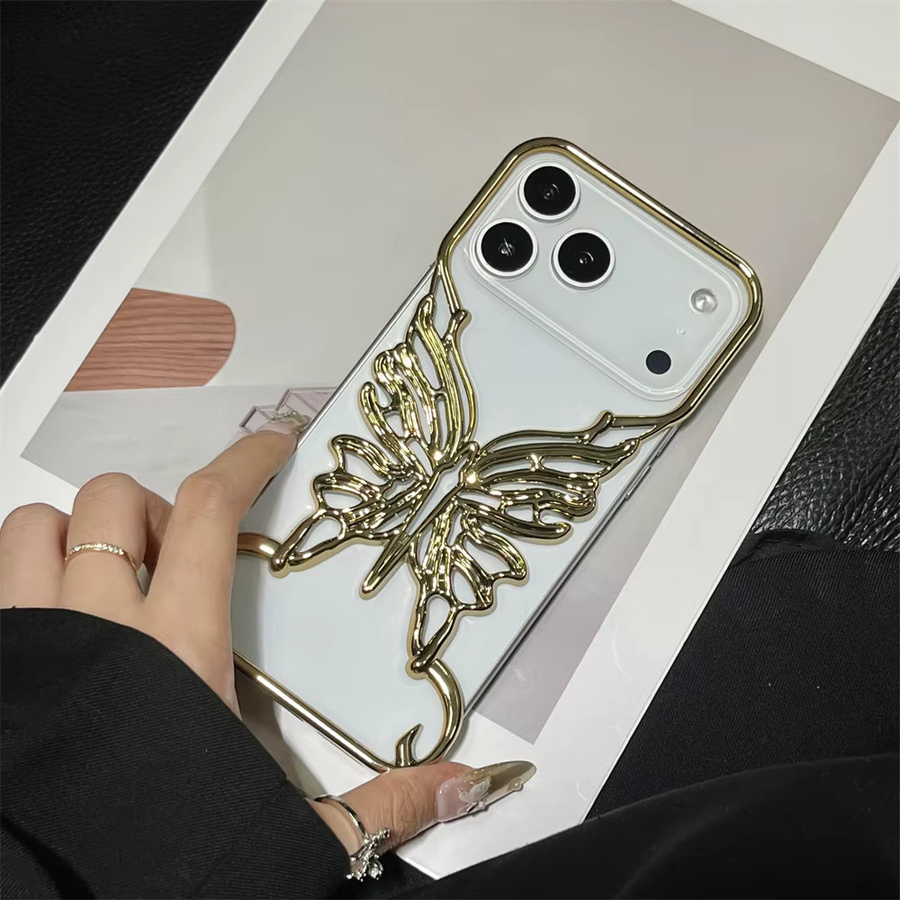 Xeber Stoßfeste iPhone Hülle mit Schmetterlingsmuster und Wärmeableitung in Silber - Bild 2