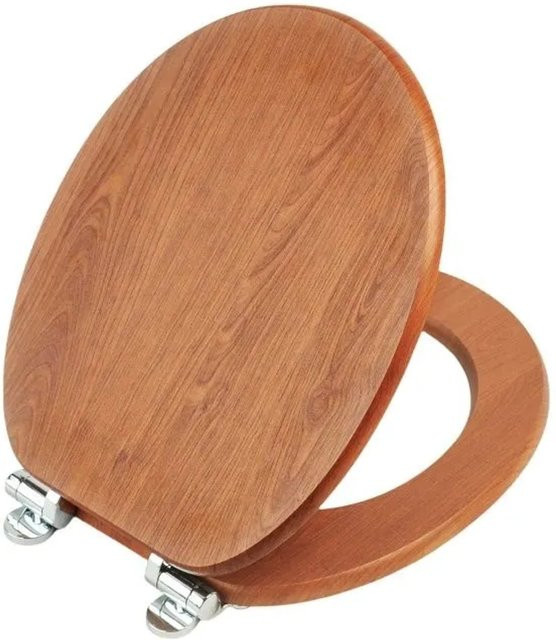 SINOBATH WC Sitz mit Absenkautomatik aus MDF Holzkern in Braun, oval, B/T/H: 43,5 x 37,8 x 5,0 cm - Bild 1