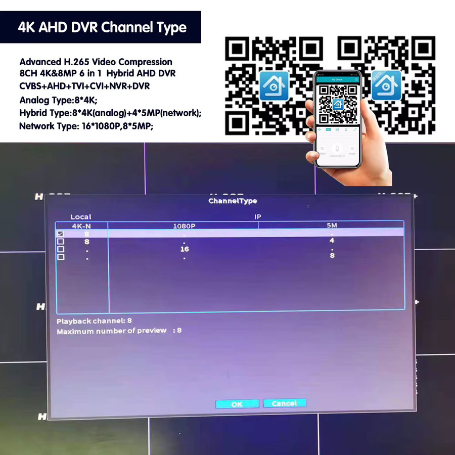 XMEYE 8-Kanal 4K Hybrid DVR Recorder in Schwarz, 8MP 6-in-1 Videoüberwachung für AHD, CVI, TVI, CVBS mit H.265 Kompression - Bild 2