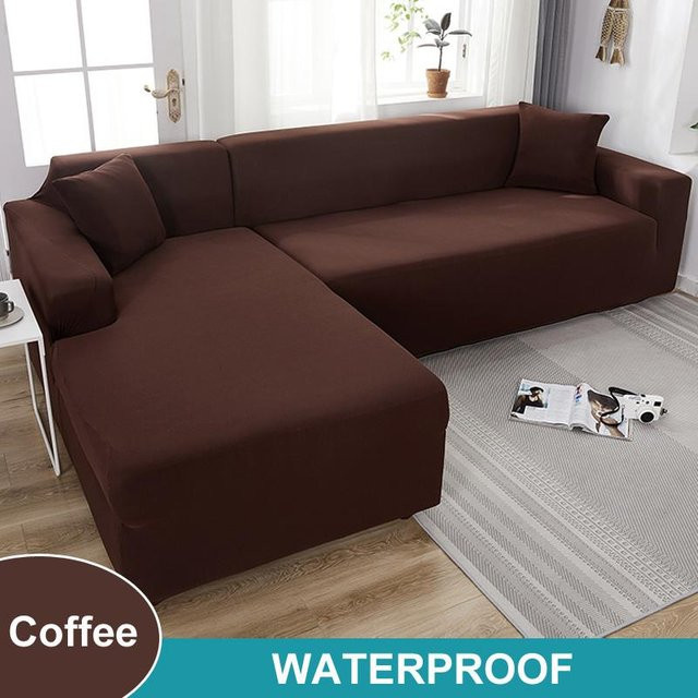 Wasserdichter und rutschfester Sofabezug für Ecksofas von Supermarket GO, elastischer L-förmiger Couchbezug aus Polyester in Braun, Breite: 235-300 cm - Bild 1