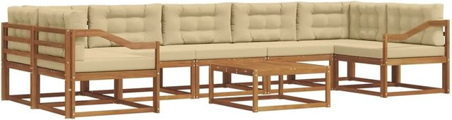 vidaXL Outdoor-Sofagarnitur L-Form aus Akazienholz mit 8 Kissen in Natur und Beige - Bild 1