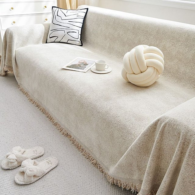 Doppelseitiger Chenille-Sofabezug von Your Warm Home in Beige, rutschfest und kratzfest, B/T: 180 x 130 cm - Bild 1