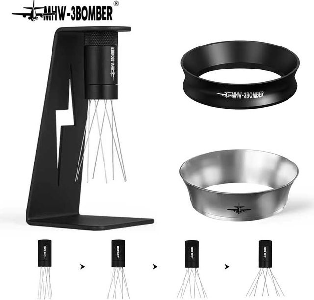 MHW-3BOMBER WDT Tool Espresso-Verteilungswerkzeug mit magnetischem Ständer und Dosiertrichter-Set, Schwarz, Edelstahl - Bild 1