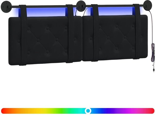 vidaXL Hängendes Kopfteil aus Samt mit integrierter LED-Beleuchtung, Schwarz, B: 130,0 cm, H: 55,0 cm, T: 5,0 cm - Bild 1