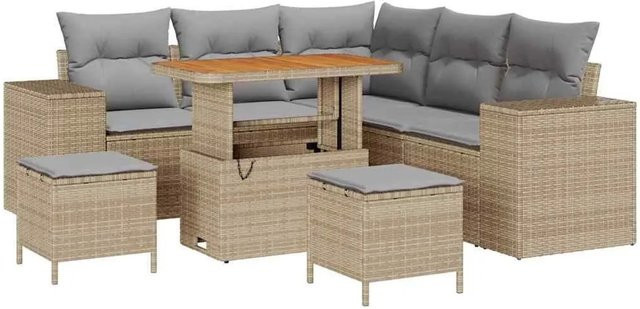 vidaXL 8-tlg. Garten-Sofa-Set in L-Form mit Kissen und Stauraum, Beige und Hellgrau - Bild 1