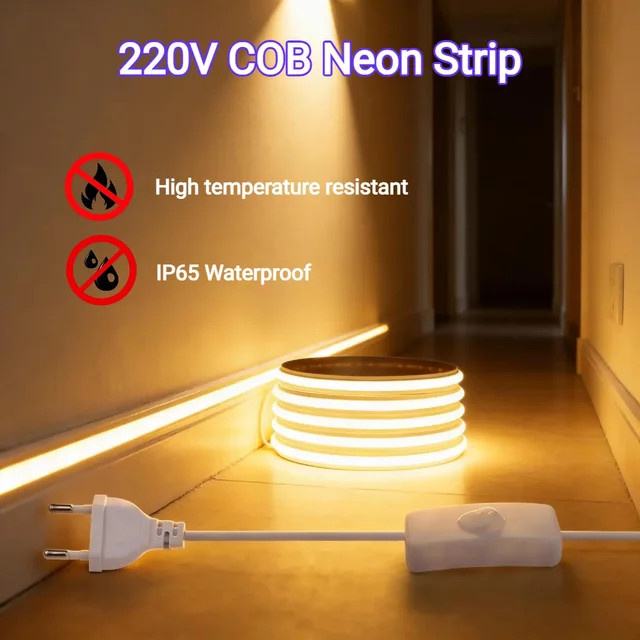 AIMENGTE COB Neon LED-Streifenlicht aus Silikon, Warmweiß, 220V, IP65 Wasserdicht, Zuschneidbar und Biegbar für Küche, Treppen und Möbel - Bild 1