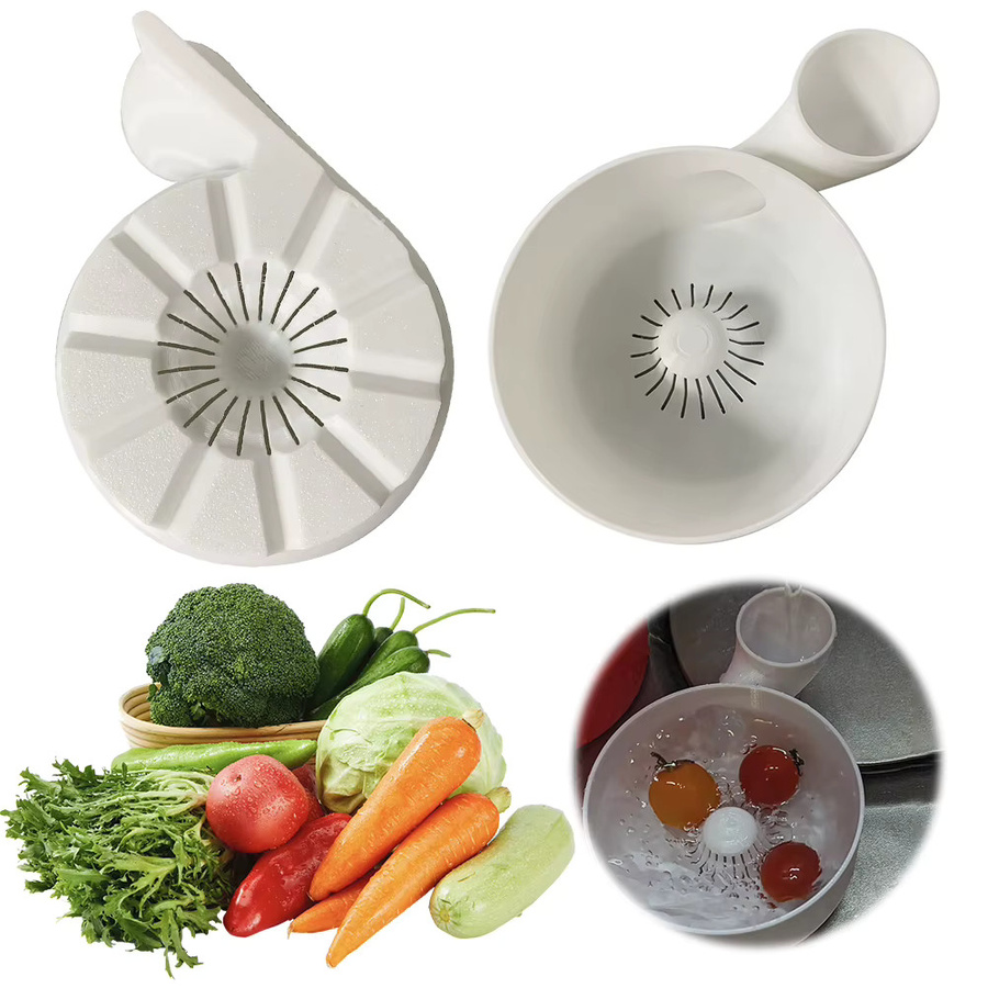 Salatschleuder von APWIKOGER in Weiß aus Kunststoff, runder Gemüsewaschspinner und Reinigungskorb für Obst und Lebensmittel, Durchmesser: 23,0 cm, Höhe: 8,5 cm, Tiefe: 4,0 cm - Bild 2