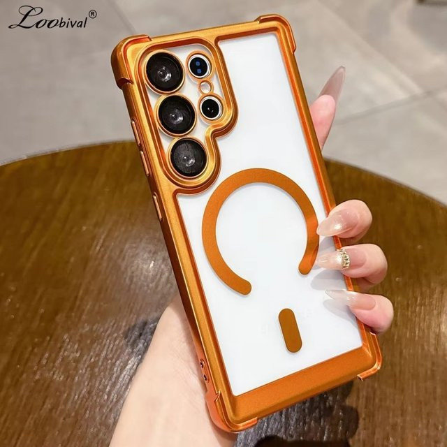 Loobival Matte Magnetische Schutzhülle für Samsung Galaxy S25 Ultra S24 FE S23 Plus mit Kameraschutzfolie und Airbag-Stoßfänger in Rot - Bild 1