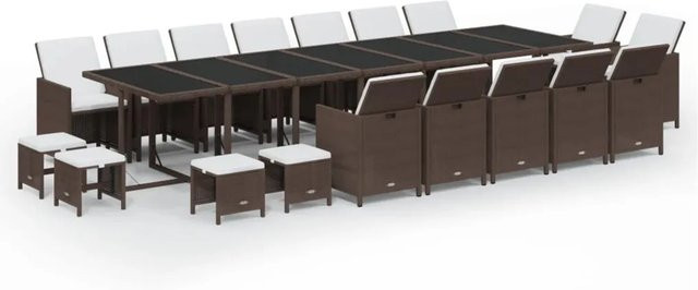 vidaXL 19-teilige Garten-Essgruppe aus Poly Rattan in Braun mit Kissen und Hartglasplatte - Bild 1