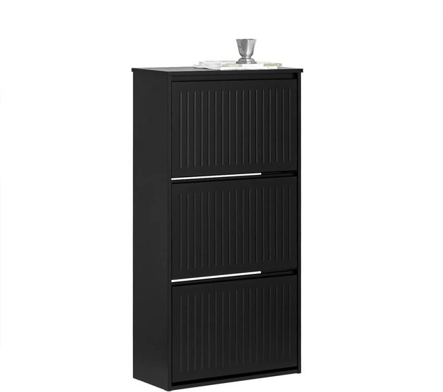 SoBuy Schuhschrank mit 3 Klappen in Schwarz, Schuhkommode mit Kippfächern, B/T/H: 61 x 26 x 120 cm - Bild 1