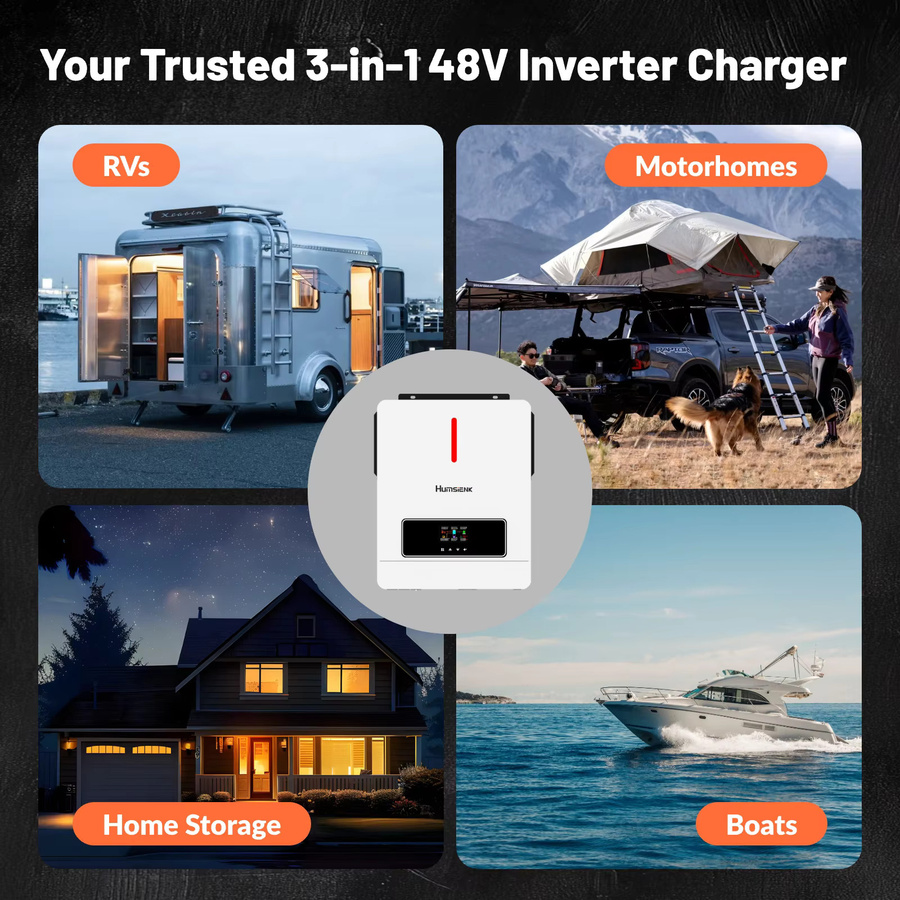 Humsienk Hybrid-Solarwechselrichter 6,2KW mit 120A MPPT-Solar-Laderegler, 48V, Reiner Sinus, Weiß - Bild 8