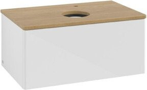 V&B Waschtischunterschrank Antao ohne Frontstruktur in Eiche Honig und Weiß Lack, B/T/H: 80 x 36 x 50 cm - Bild 1