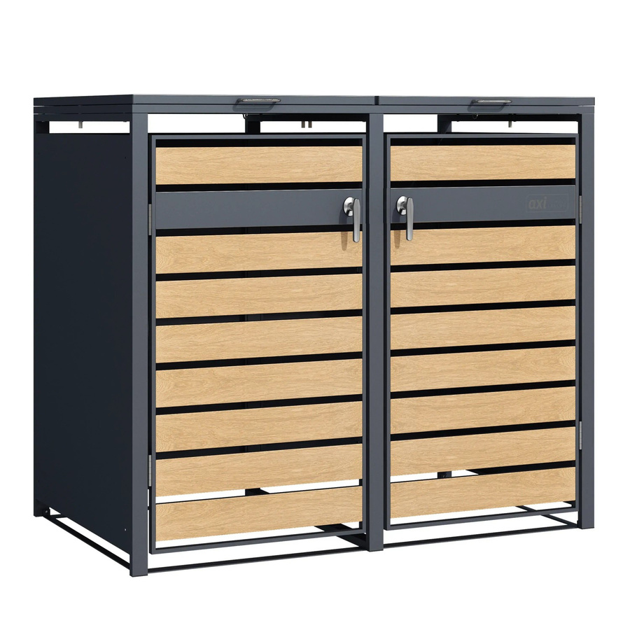 Axi Mülltonnenbox Lucas aus verzinktem Stahl für 2 x 240 Liter in Anthrazit und Holzoptik - Bild 2
