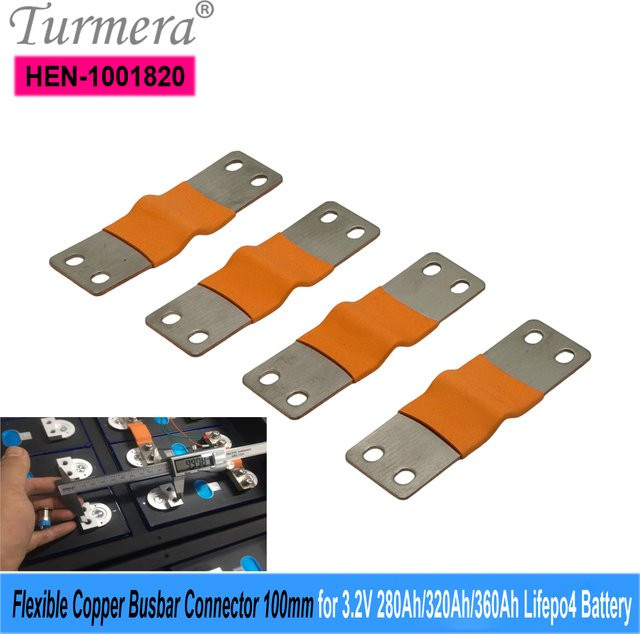 Turmera Flexibler Kupfer-Stromschienenverbinder in Gold für LiFePO4 Batterien DIY, 2mm Dicke, 100mm Abstand - Bild 1