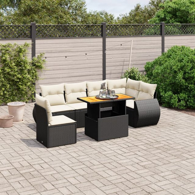 vidaXL 7-teilige Garten-Sitzgruppe in L-Form mit Kissen und Armlehnen, Schwarz - Bild 3