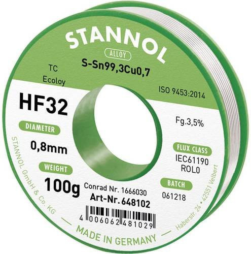 Stannol HF32 Bleifreies Lötzinn Sn99,3Cu0,7 Silber 0,8 mm 100 g Spule - Bild 1