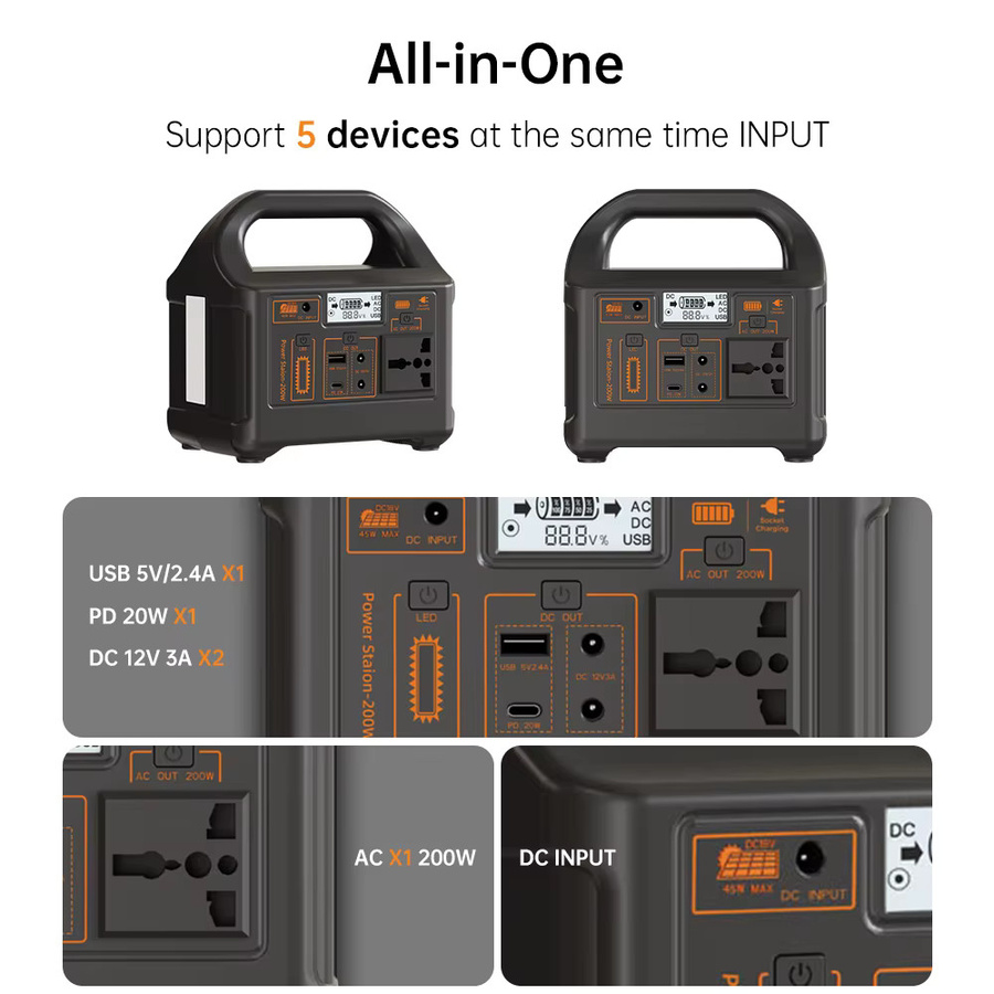 GaiaRay Tragbare Batterie-Powerstation mit 153,6Wh LiFePO4-Akku und 200W Ausgangsleistung als Solargenerator für Outdoor-Camping in Schwarz - Bild 3
