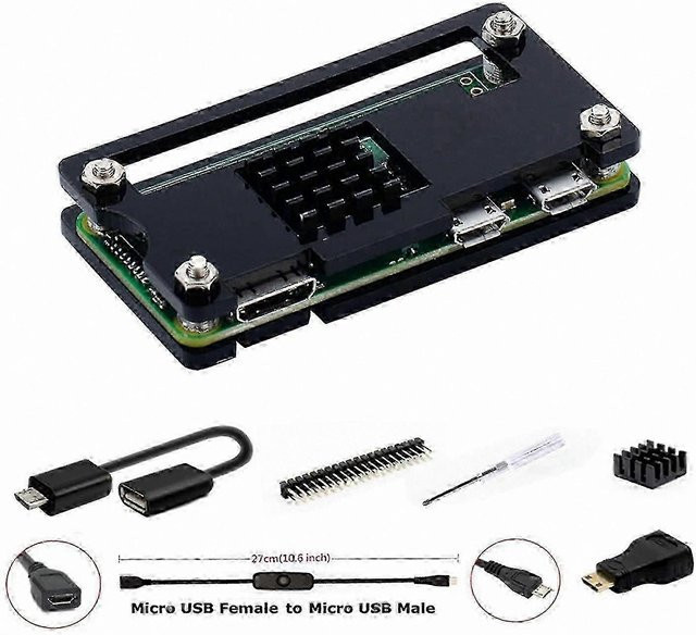 Raspberry Pi Zero 2 W Starter-Kit mit Acrylgehäuse in Schwarz inklusive GPIO-Header, HDMI-Adapter und OTG-Kabel - Bild 1