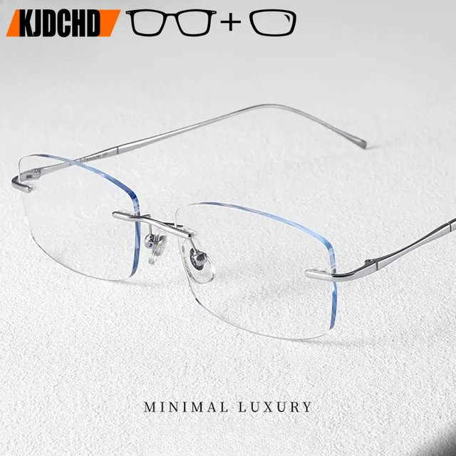 KJDCHD Randlose Korrektionsbrille, Titanlegierung, Unisex, rechteckig - Bild 1