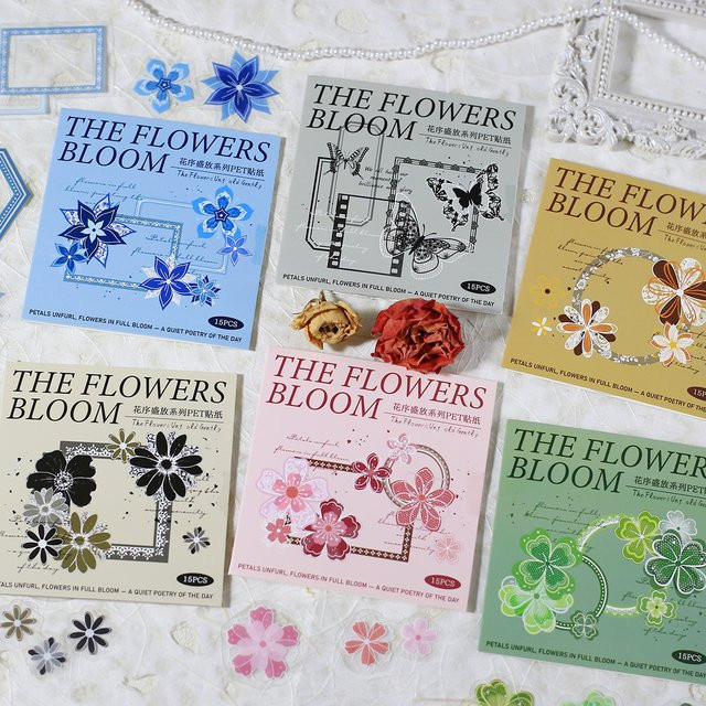 Journamm 15 Stück PET-Aufkleber mit Blumenrahmen für Tagebuch und Scrapbook DIY-Material - Bild 1