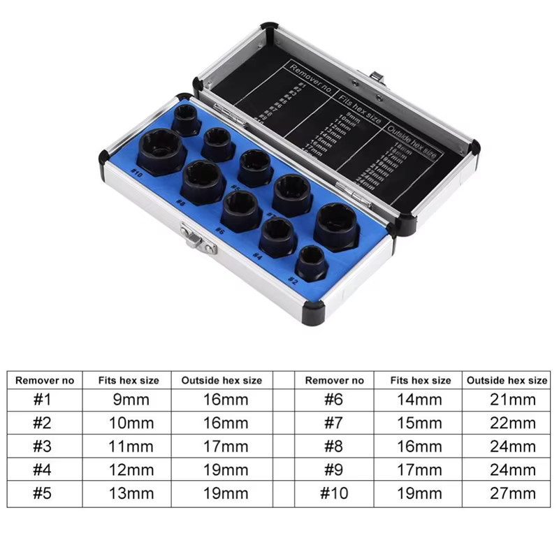 WEEKS Innensechskant Set zur Entfernung beschädigter Bolzen, Muttern und Schrauben, 10-teilig, 9-19 mm, Werkzeugset für Bohrer und Reparaturen - Bild 3