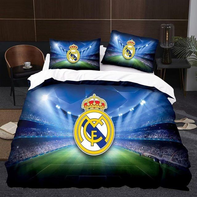 Warmth Home Dreiteiliges Bettwäscheset mit Fußballverein Motiv in Blau, Digitaldruck, Queen Size, B/H: 210 x 210 cm - Bild 1