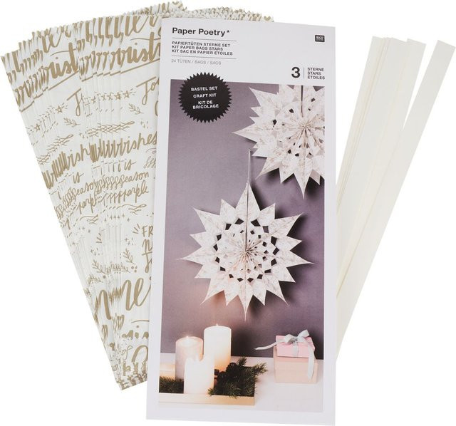 Rico Design Weihnachts-Sterne-Set Merry Christmas aus Papier in Weiß zum Aufhängen - Bild 1