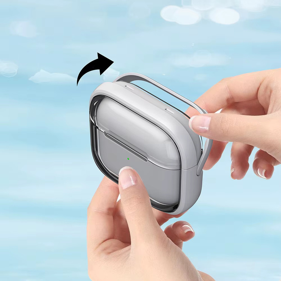 Transparente Schutzhülle mit abnehmbarem Ständer für Apple AirPods 4, 3 und Pro 2 in Pink und Transparent mit Anti-Drop-Lock-Funktion und Unterstützung für kabelloses Laden - Bild 2