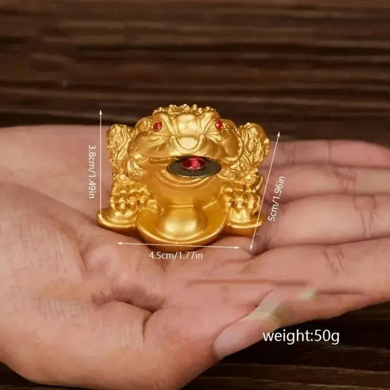 Feng Shui Glückskröte als Dekoration für Wohlstand und Reichtum, goldene orientalische Tischdekoration aus Kunstharz und Metall - Bild 6