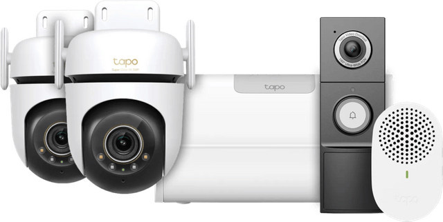 TP-Link Tapo Smart Home Set mit C530WS Doppelpack, H500 Smart HomeBase und D235 Smart Battery & Wired Doorbell in Weiß - Bild 1