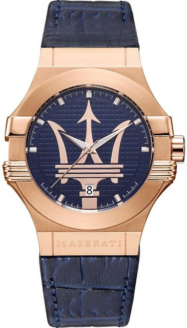 Maserati Herrenuhr, Quarz, Edelstahl, Blau, Leder, 42 mm - Bild 1