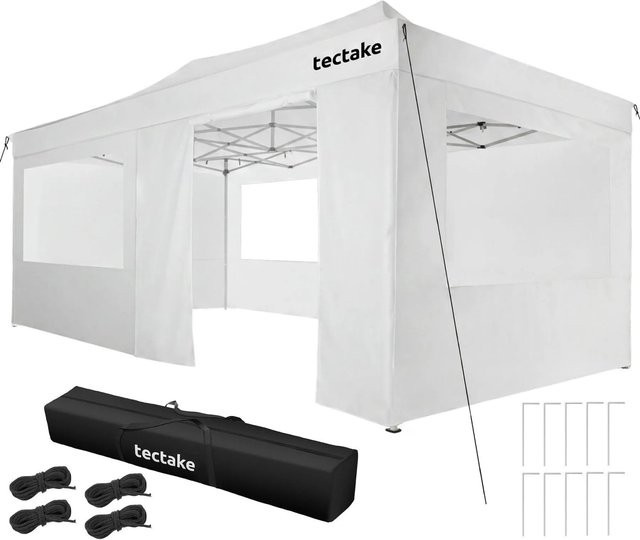 Tectake Aluminium Faltpavillon Viola Weiß, wasserdicht mit 6 Seitenteilen, Reißverschlusszugang und 3 Fenstern, B/T/H: 600 x 300 x 316 cm - Bild 1