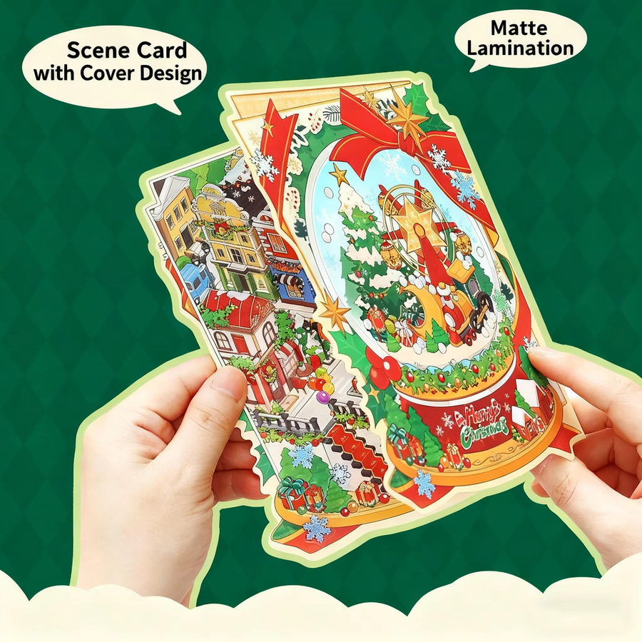 Weihnachten Miniatur Szene 3D Aufkleber mit niedlichen Cartoon Häusern für DIY Scrapbook und Handwerk, Mehrfarbig - Bild 1