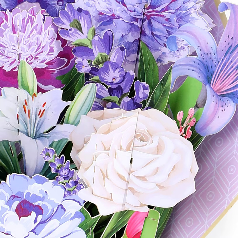 Opjoys 3D-Blumenstrauß Grußkarte mit rosa und lila Nelken aus Papier - Bild 2