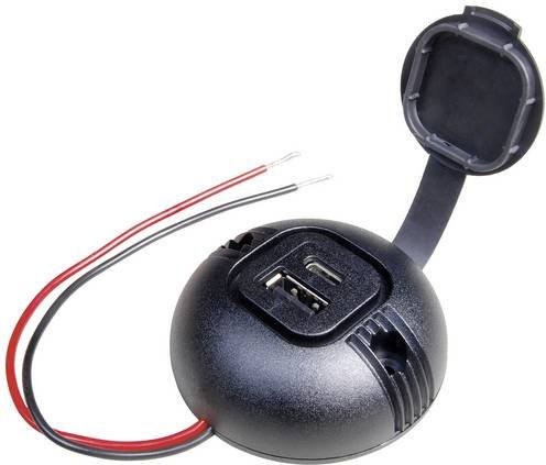 ProCar Runde Aufbau-Power Doppelsteckdose mit USB-C und USB-A Anschlüssen sowie Deckel in Schwarz - Bild 1