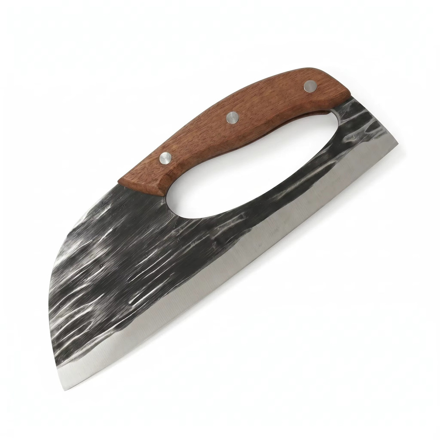 XIAOTIANLAI Damast-Kochmesser mit 20,32 cm Klinge aus Edelstahl, Volltang-Design mit Holzgriff und Lederscheide, Farbe Silber - Bild 4