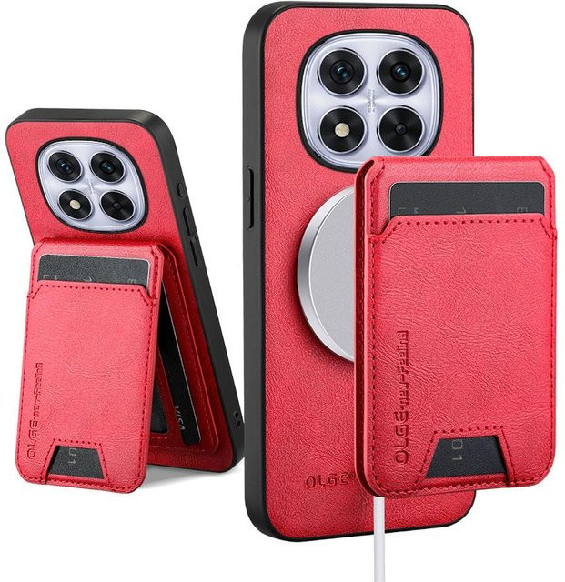 Xiaomi Brieftasche Kartenhalter Klapphülle für Redmi Note 14 Pro Plus 5G in Rot mit Magnetfunktion und Ständer aus Leder - Bild 1