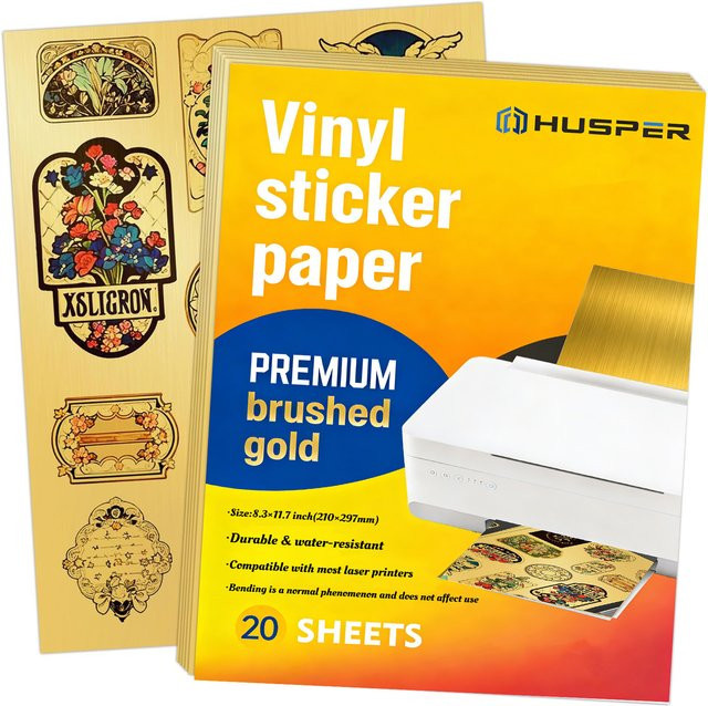 20 Blatt bedruckbares Vinyl-Aufkleberpapier in A4, goldfarben gestreiftes holografisches Design, wasserfest, nur für Laserdrucker geeignet - Bild 1