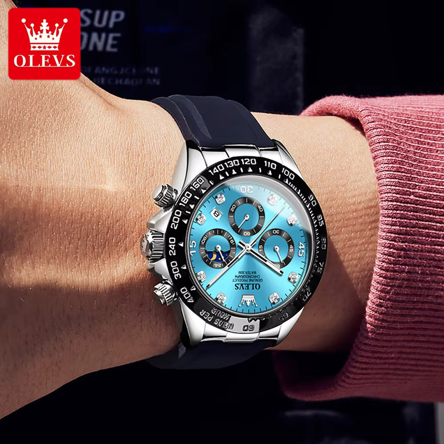 OLEVS Armbanduhr, Quarz, Mondphase, Diamant, Silikonarmband, Herren - Bild 2