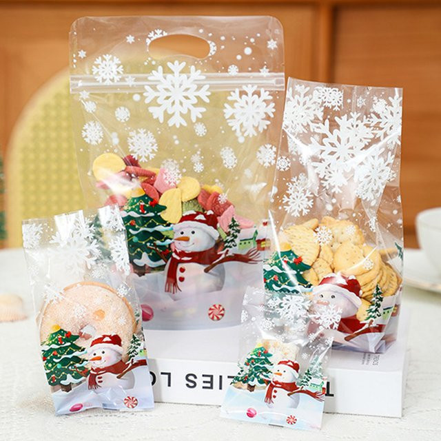 50 Stück Schneemann Süßigkeiten Beutel Transparent für Weihnachts- und Winterparty Dekoration sowie zum Backen von Cookies - Bild 1