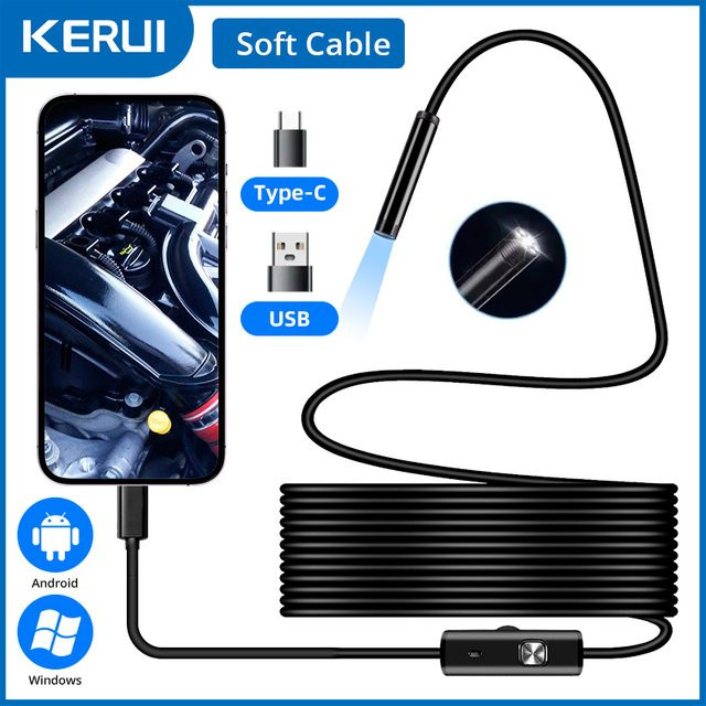 KERUI USB-C Android Endoskop Kamera mit 7,0 mm Soft Cable in Schwarz für PC und Smartphone - Bild 1