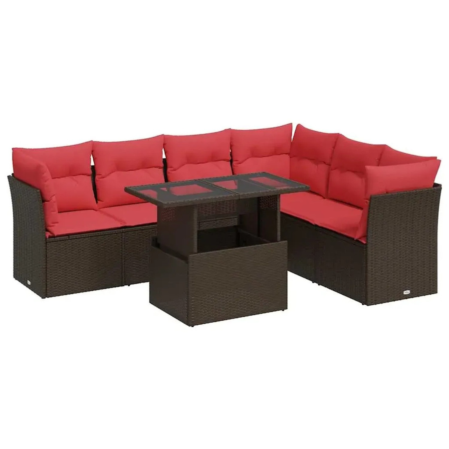 vidaXL 7-teilige Garten-Sofagarnitur aus Poly-Rattan und Akazie in Braun mit Kissen - Bild 2