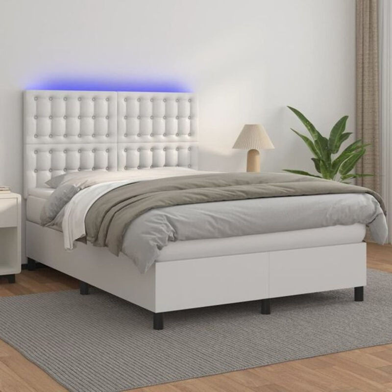 Vidaxl Boxspringbett mit Matratze aus Kunstleder in Weiß, B/T/H: 140 x 200 cm - Bild 1