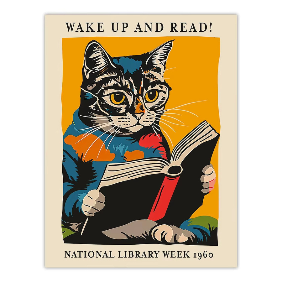 Mid-Century Art 1960 National Library Week Retro Vintage Wandkunstdruck auf Leinwand multicolor ungerahmt - Bild 4
