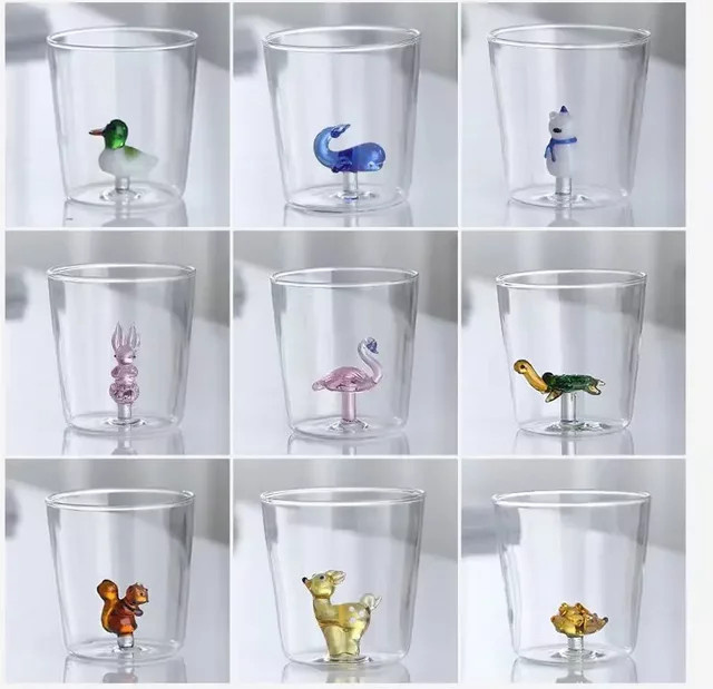 FATUBE Bubble Glasbecher aus transparentem Glas mit dreidimensionalen Tier- und Pflanzenformen für Kaffee und Milch, Farbe: Transparent/Gelb - Bild 1