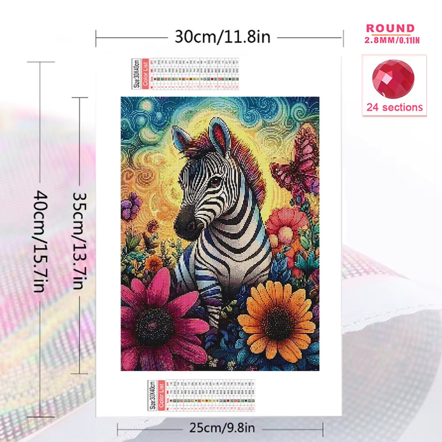 Momoart DIY Diamant-Stickerei Zebra-Tier-Mosaik-Set für Erwachsene in Multicolour, B/H: 20 x 30 cm - Bild 2