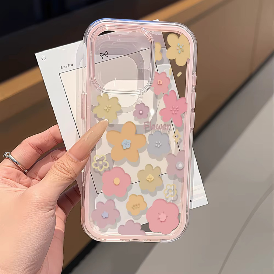 Stoßfeste 2-in-1 Handyhülle mit Blumenmuster für Samsung S26 Ultra S25 A57 A36 A37 A56 A35 A16 A17 A26 A07 A06 A05 in Transparent Pink - Bild 2