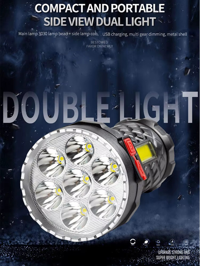 ESMARTER Tragbare LED Taschenlampe in Schwarz mit 7 LED-Lampenperlen, COB-Seitenlicht und wiederaufladbarem Akku für Outdoor und Camping - Bild 7